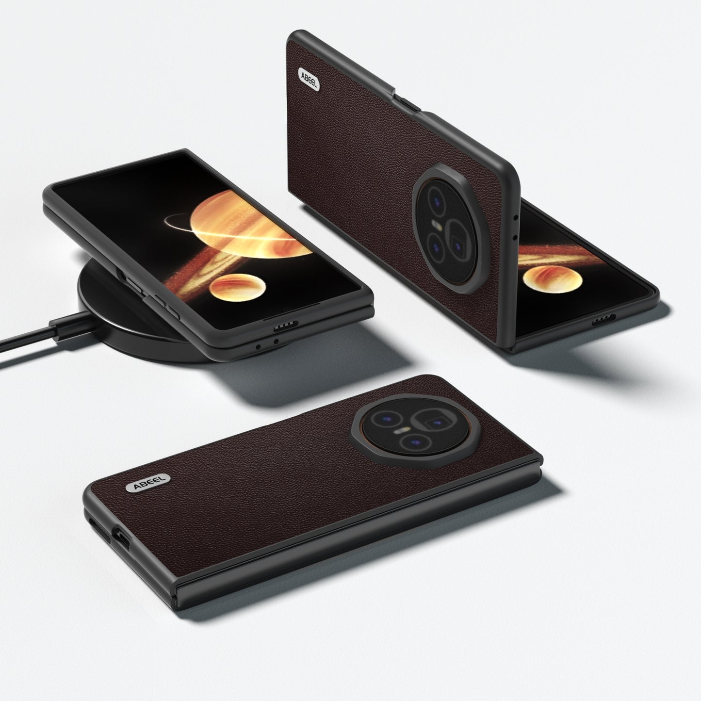 For Honor Magic V3 ABEEL Genuine Leather Elegant Black Edge Phone Case(Coffee)