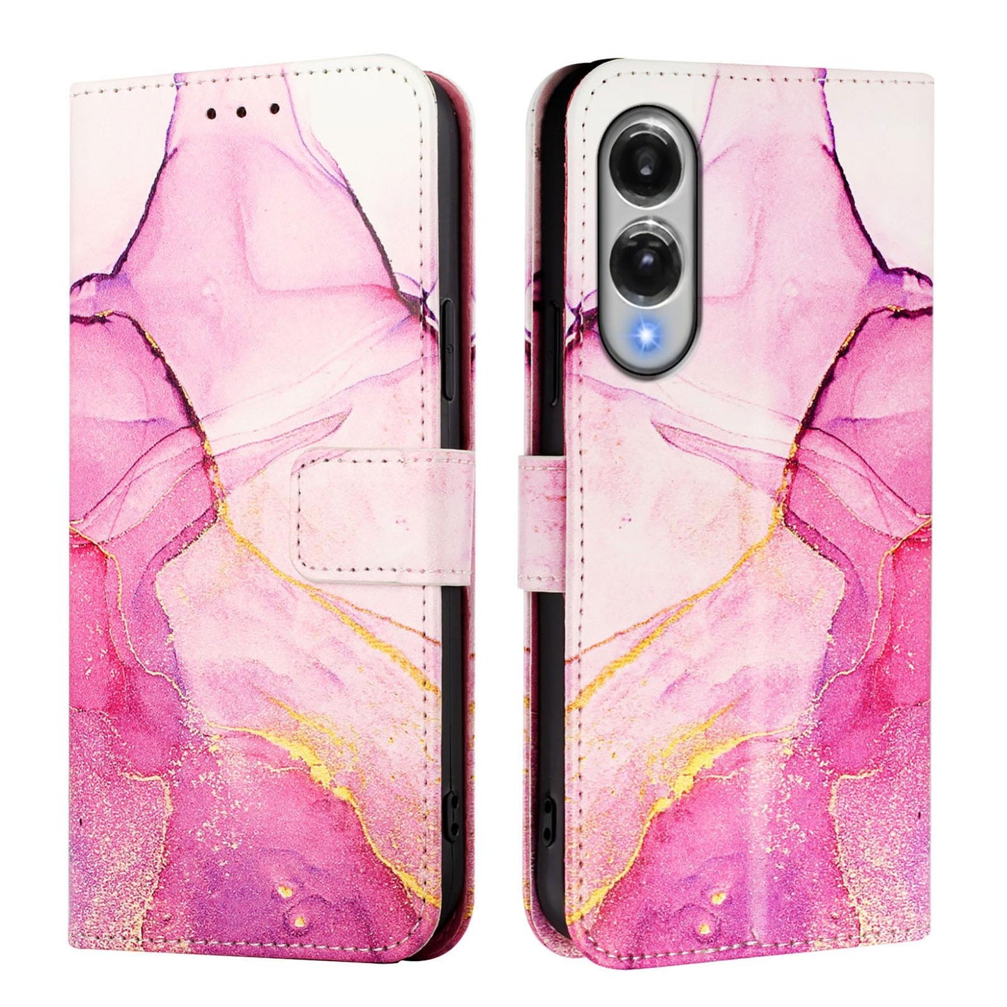 For Samsung Galaxy S25 Edge 5G PT003 Marble Pattern Flip Leather Phone Case(Pink Purple Gold)