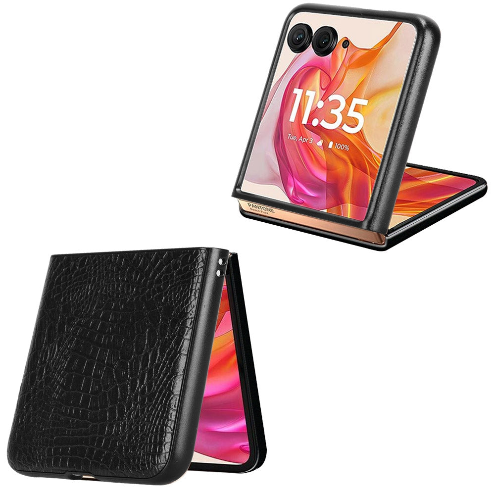 For Motorola Razr 50 Ultra Crocodile Texture Back Cover Phone Case(Black)