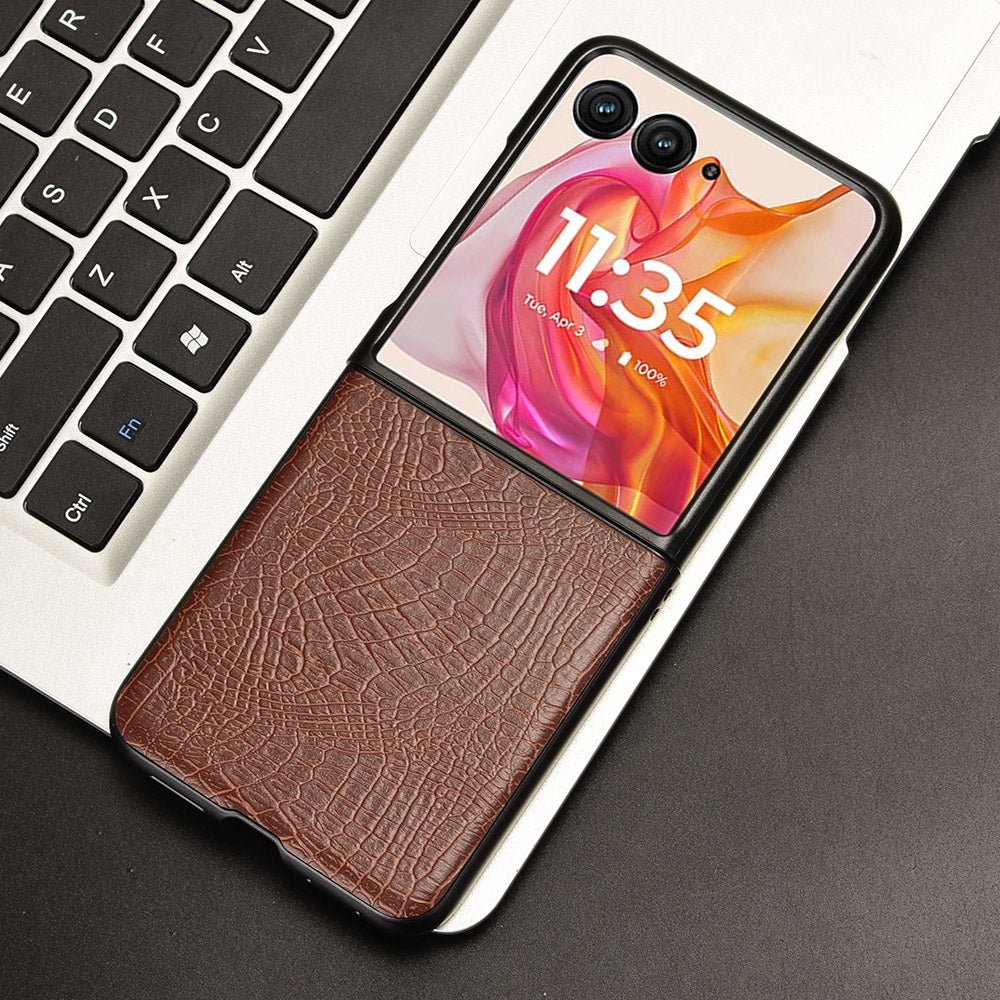 For Motorola Razr 50 Ultra Crocodile Texture Back Cover Phone Case(Brown)