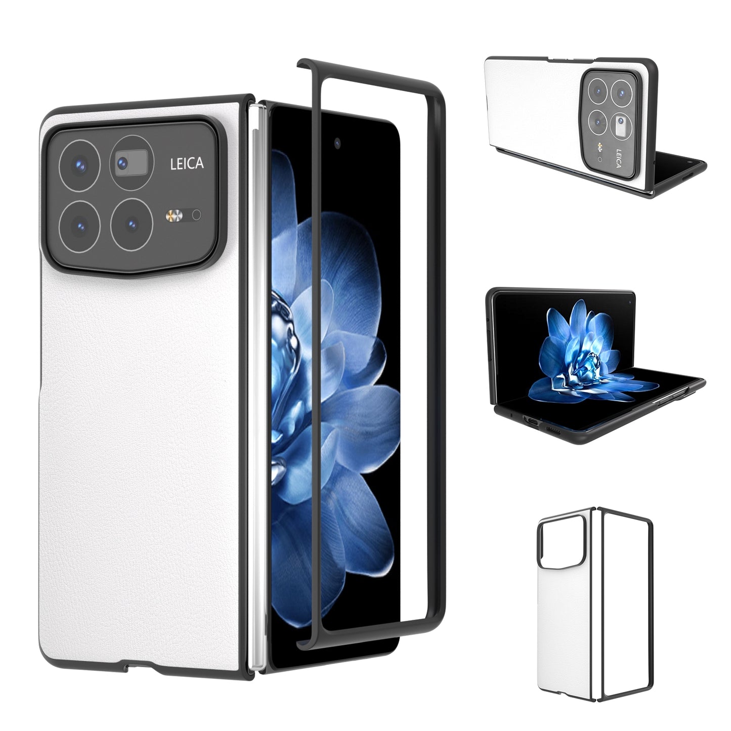 For Xiaomi Mix Fold 4 PU Leather Black Frame Full Coverage Phone Case(White)