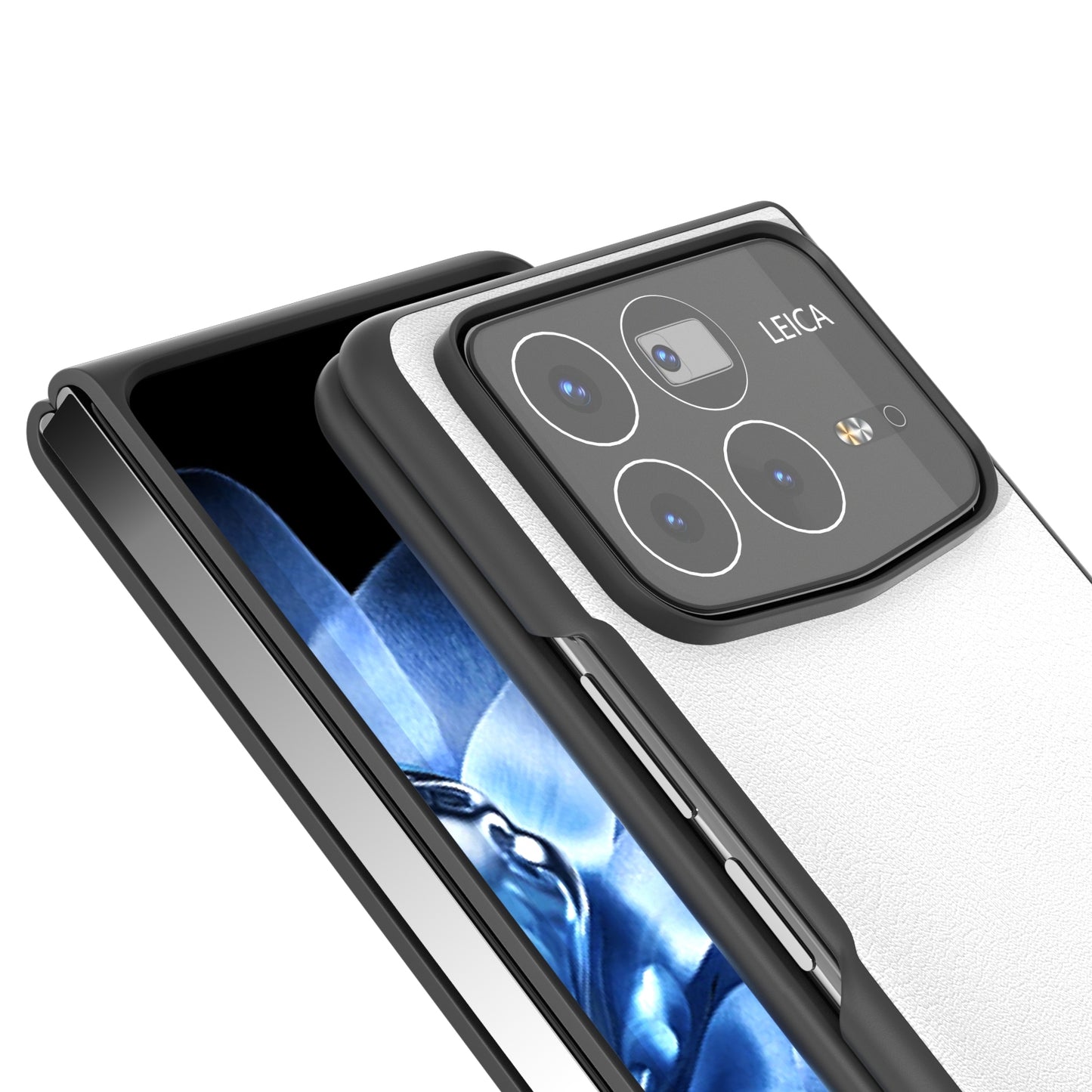 For Xiaomi Mix Fold 4 PU Leather Black Frame Full Coverage Phone Case(White)