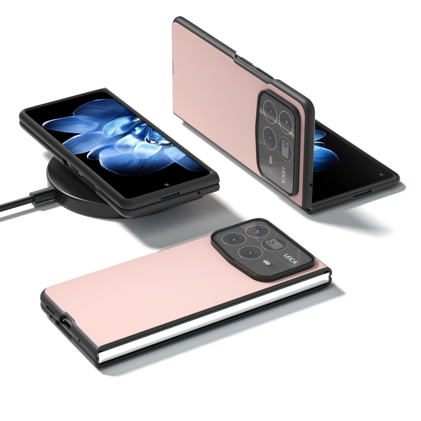 For Xiaomi Mix Fold 4 PU Leather Black Frame Full Coverage Phone Case(Light Pink)