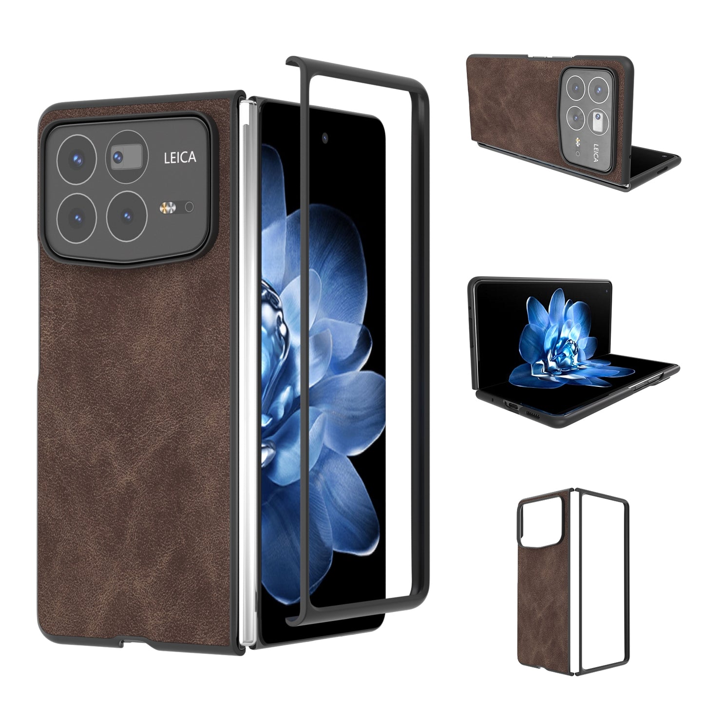 For Xiaomi Mix Fold 4 Black Frame PU Leather Full Coverage Phone Case(Coffee)