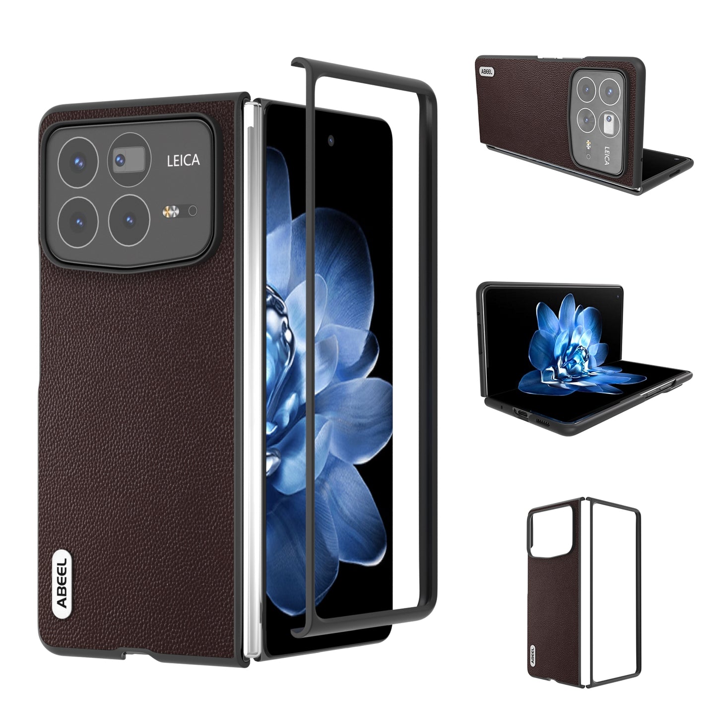 For Xiaomi Mix Fold 4 ABEEL Genuine Leather Elegant Black Edge Phone Case(Coffee)