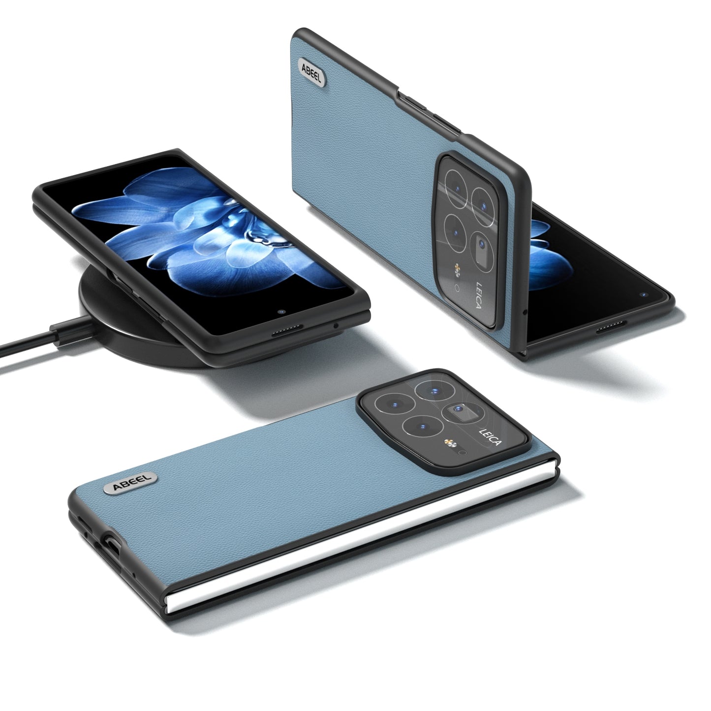 For Xiaomi Mix Fold 4 ABEEL Genuine Leather Elegant Black Edge Phone Case(Sky Blue)