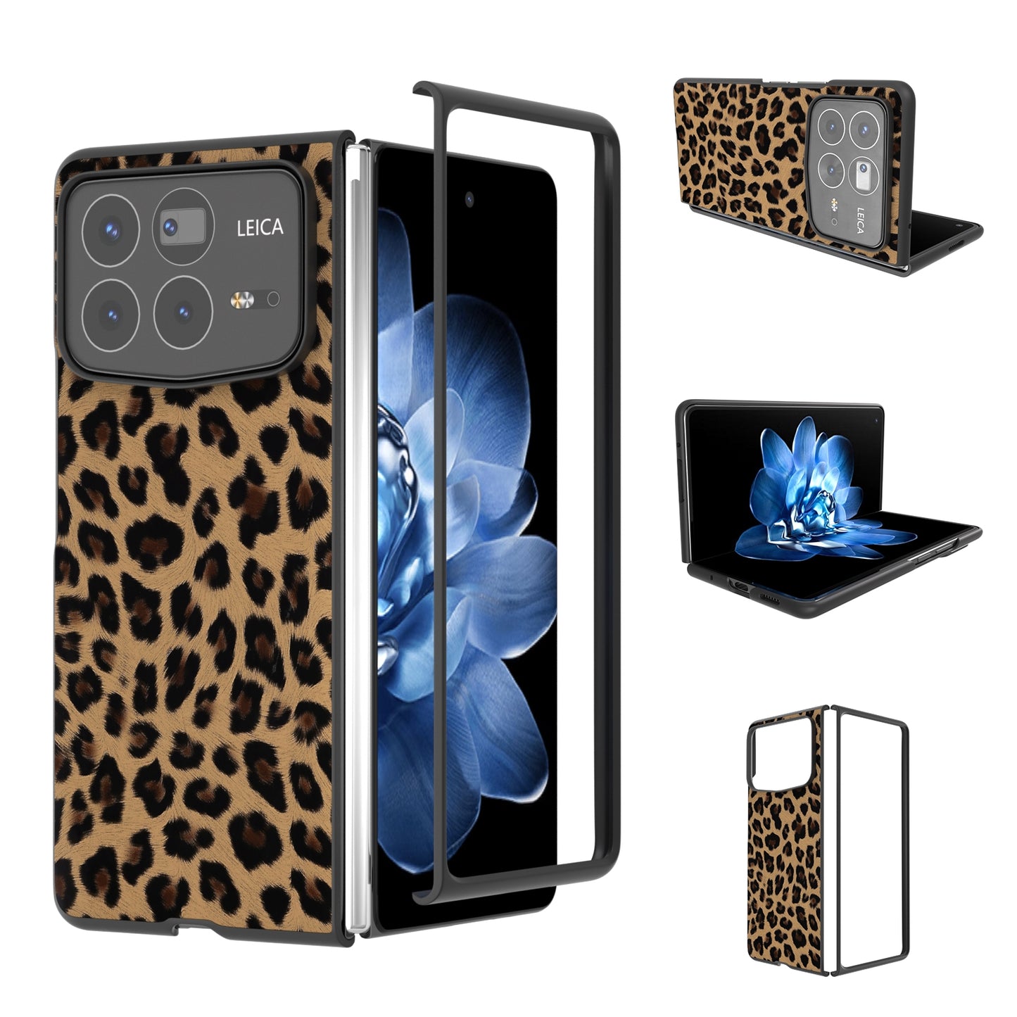 For Xiaomi Mix Fold 4 Black Frame Leopard Full Coverage Phone Case(Leopard Print)