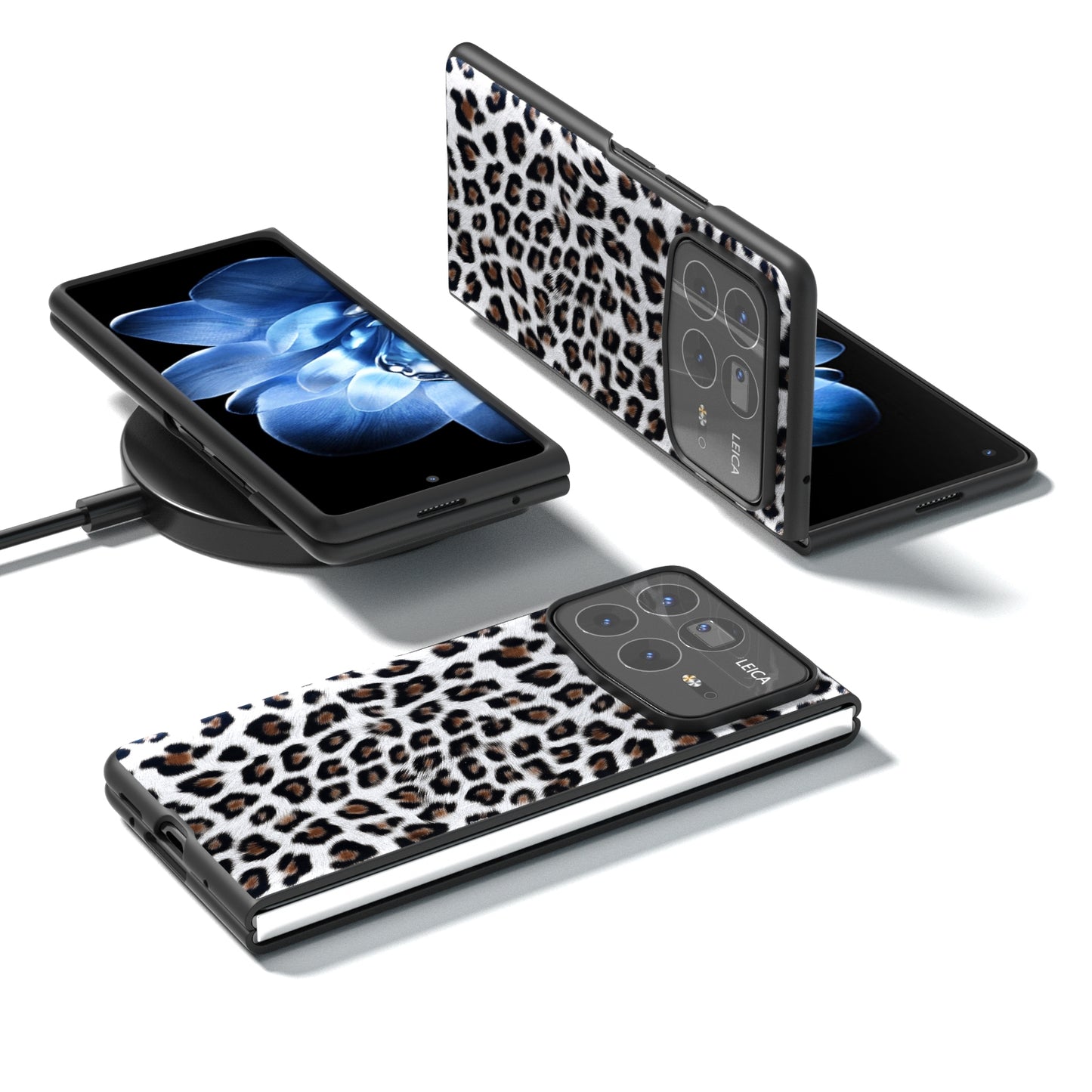 For Xiaomi Mix Fold 4 Black Frame Leopard Full Coverage Phone Case(Silver Leopard)