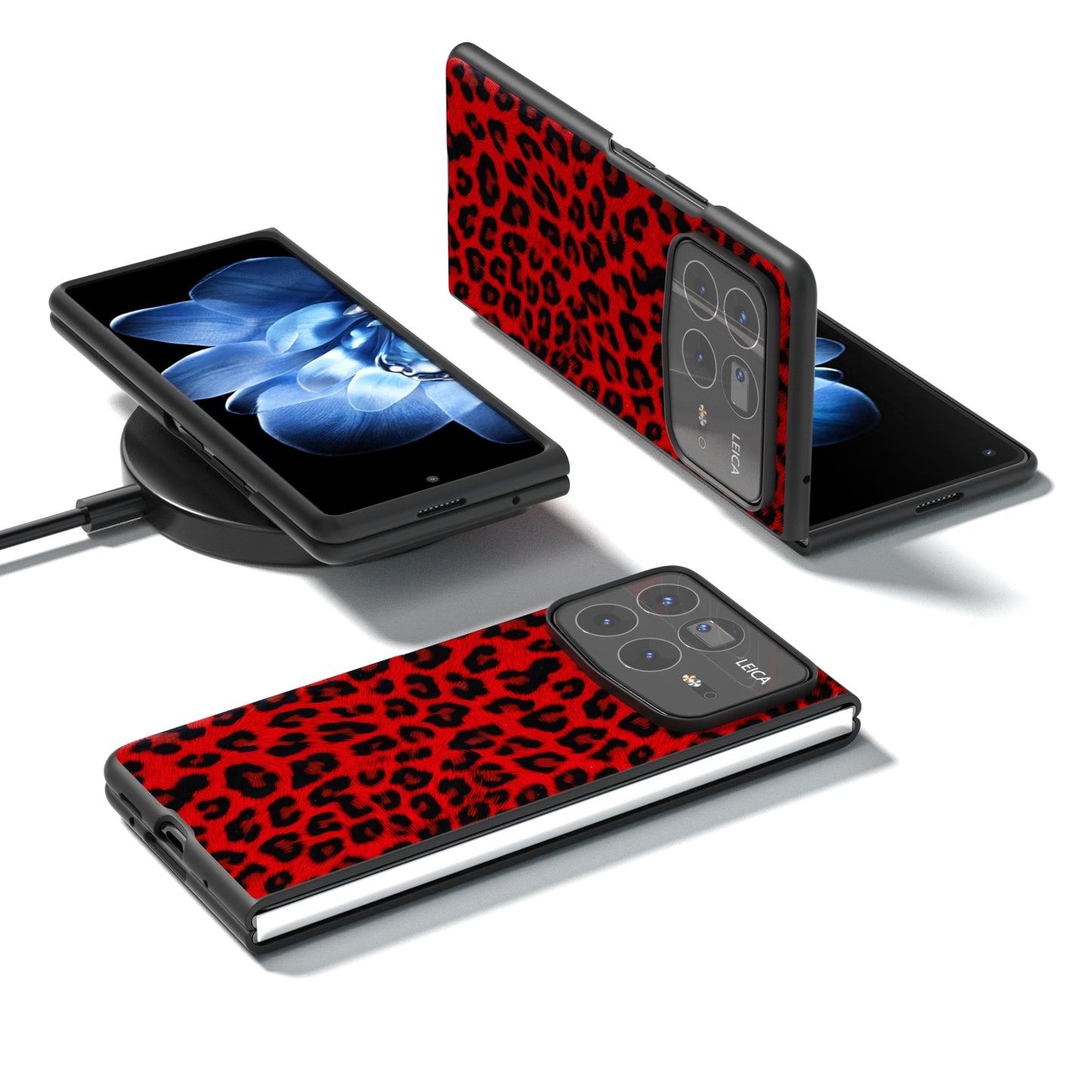 For Xiaomi Mix Fold 4 Black Frame Leopard Full Coverage Phone Case(Red Leopard)