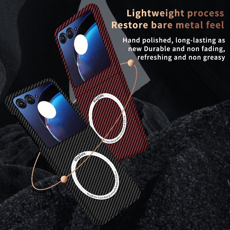 For Motorola Razr 50 Carbon Fiber Texture MagSafe Magnetic Phone Case(Black Blue)