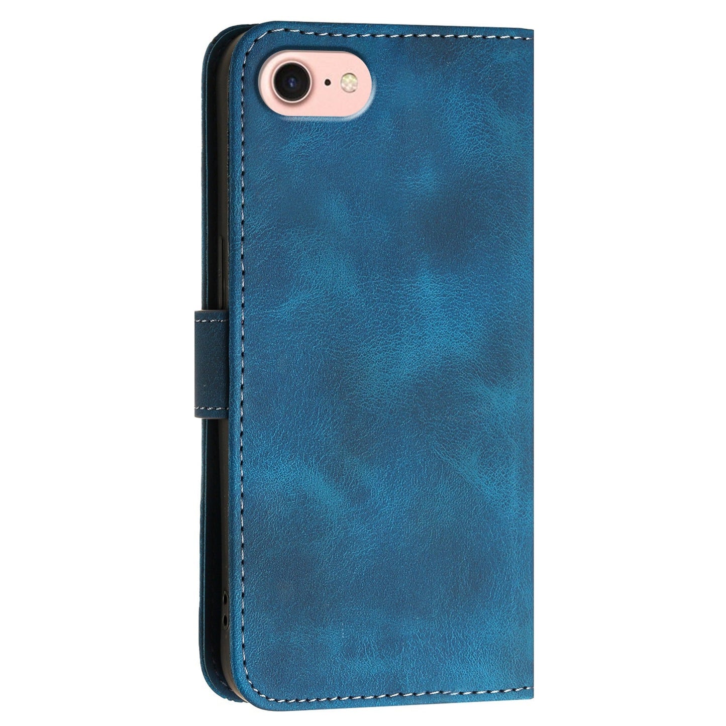 For iPhone 16e YX0080 Grid Butterfly Embossed Pattern Flip Leather Phone Case with Lanyard(Dark Blue)