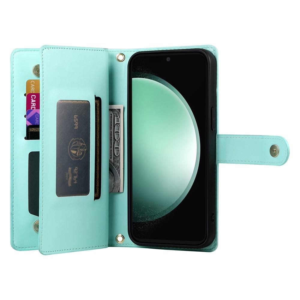 For Samsung Galaxy S25 Edge 5G Nine Card-slot Zipper Wallet Bag Leather Phone Case(Mint Green)