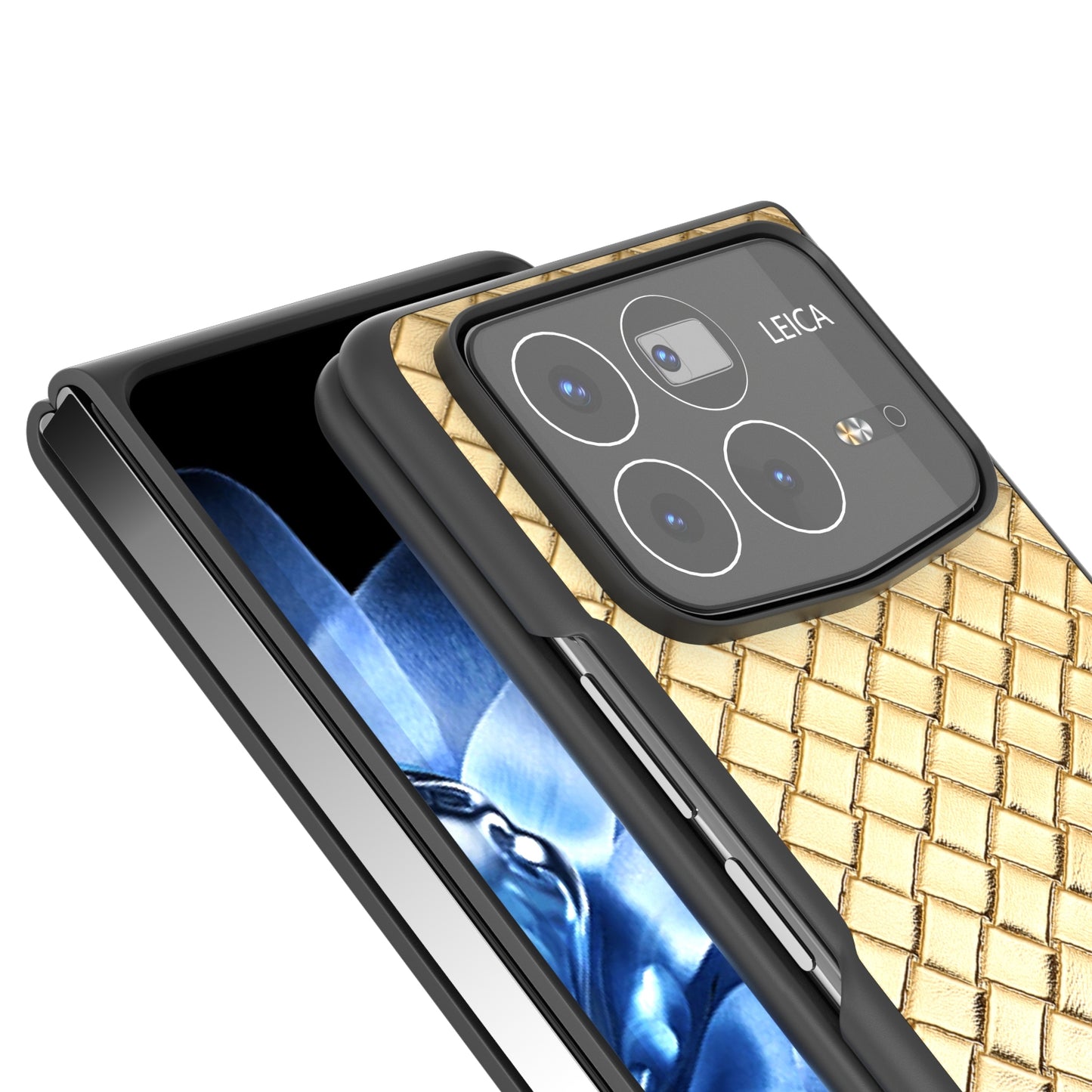 For Xiaomi Mix Fold 4 Black Frame Woven Texture PU Phone Case(Gold)