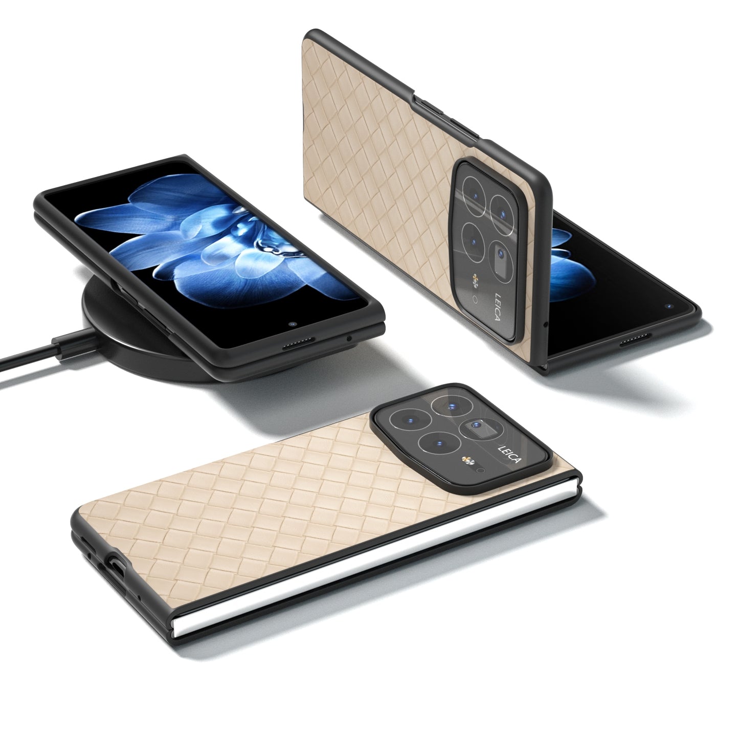 For Xiaomi Mix Fold 4 Black Frame Woven Texture PU Phone Case(Beige)