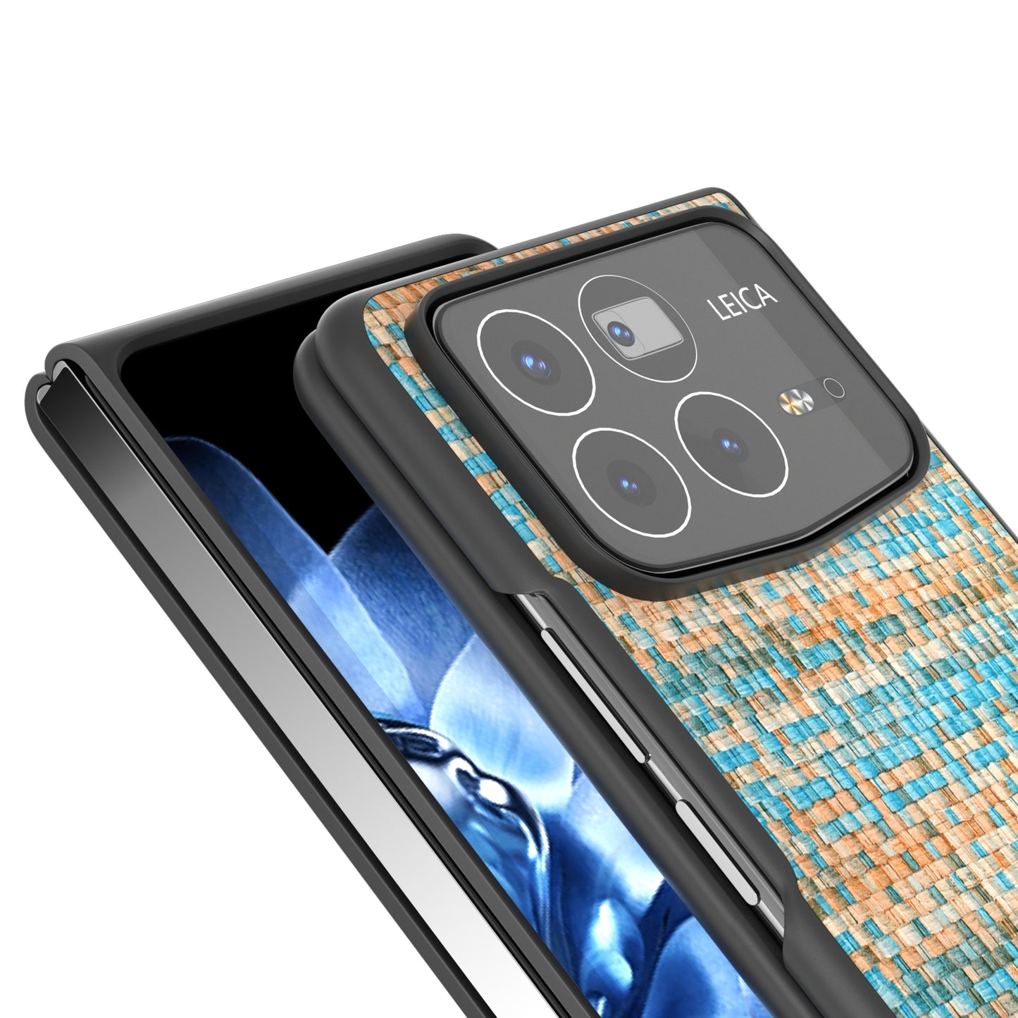 For Xiaomi Mix Fold 4 Black Frame Color Lattice Texture PU Phone Case(Blue)