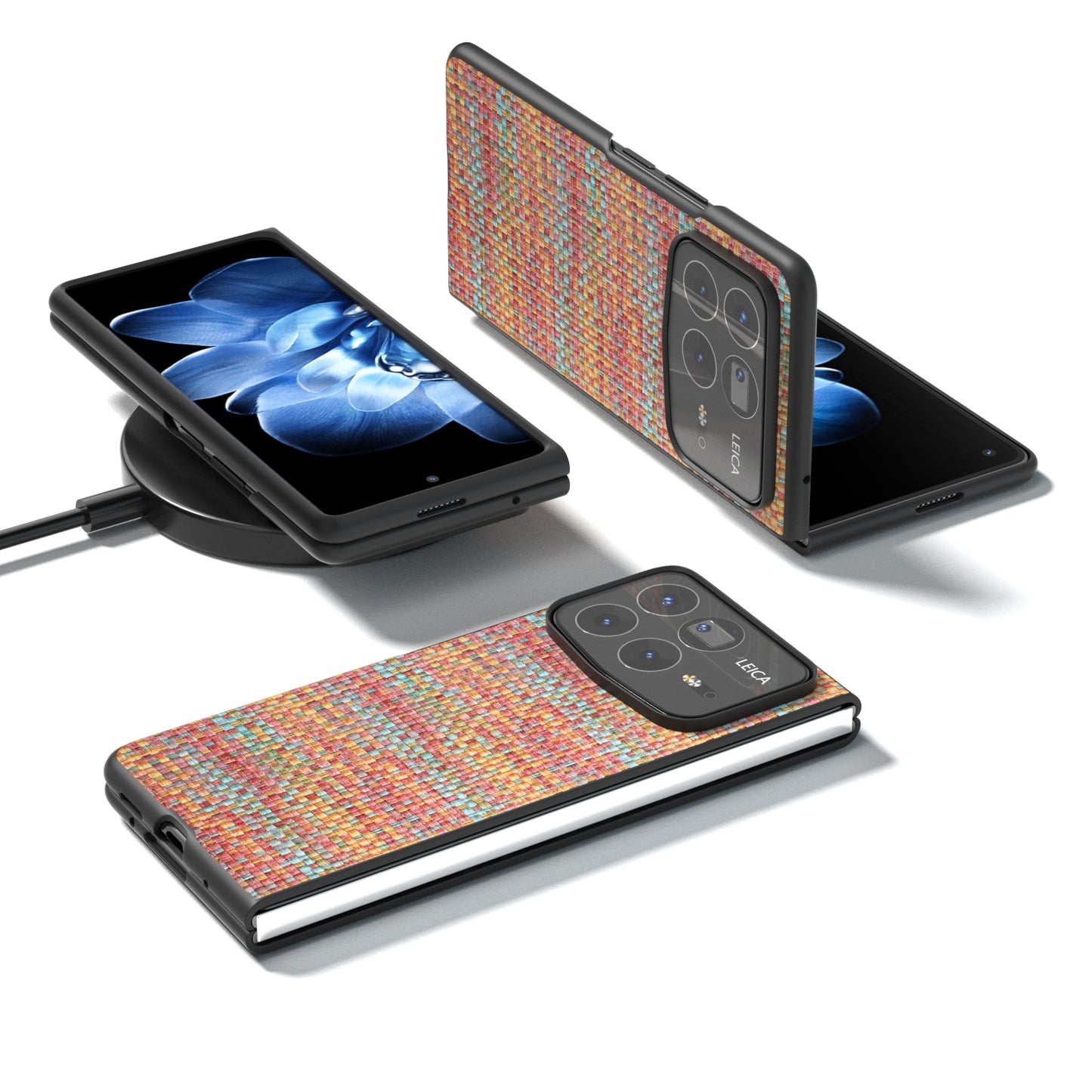 For Xiaomi Mix Fold 4 Black Frame Color Lattice Texture PU Phone Case(Tangerine)