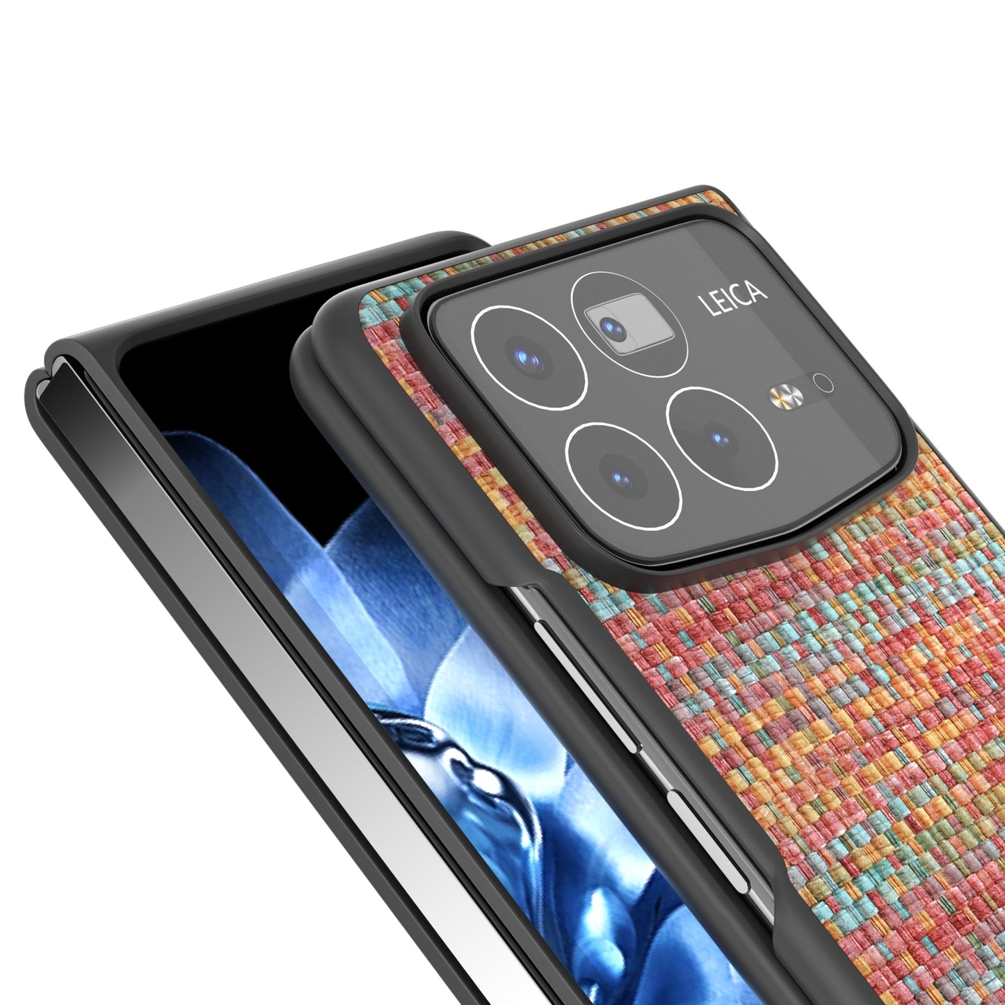 For Xiaomi Mix Fold 4 Black Frame Color Lattice Texture PU Phone Case(Tangerine)