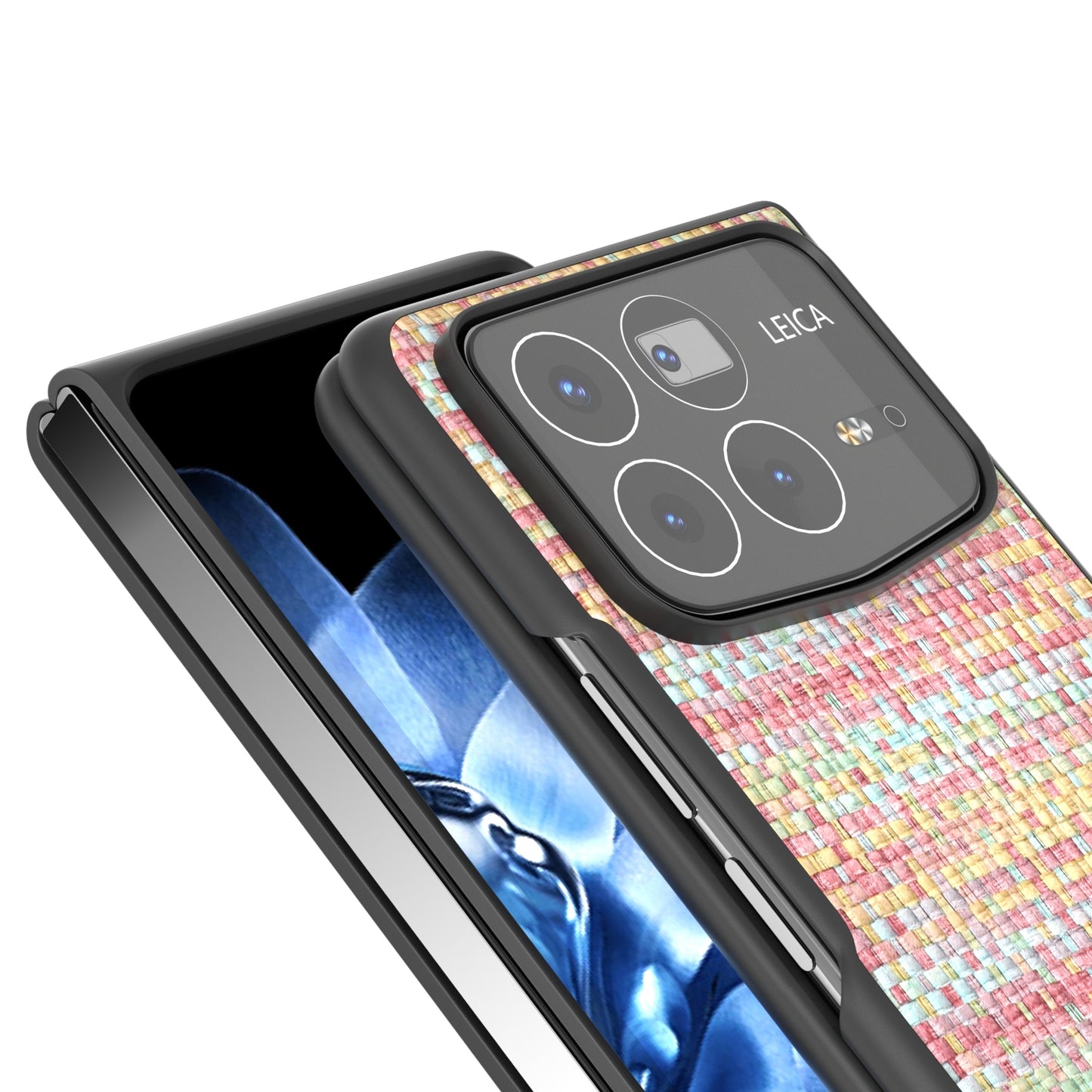 For Xiaomi Mix Fold 4 Black Frame Color Lattice Texture PU Phone Case(Pink)