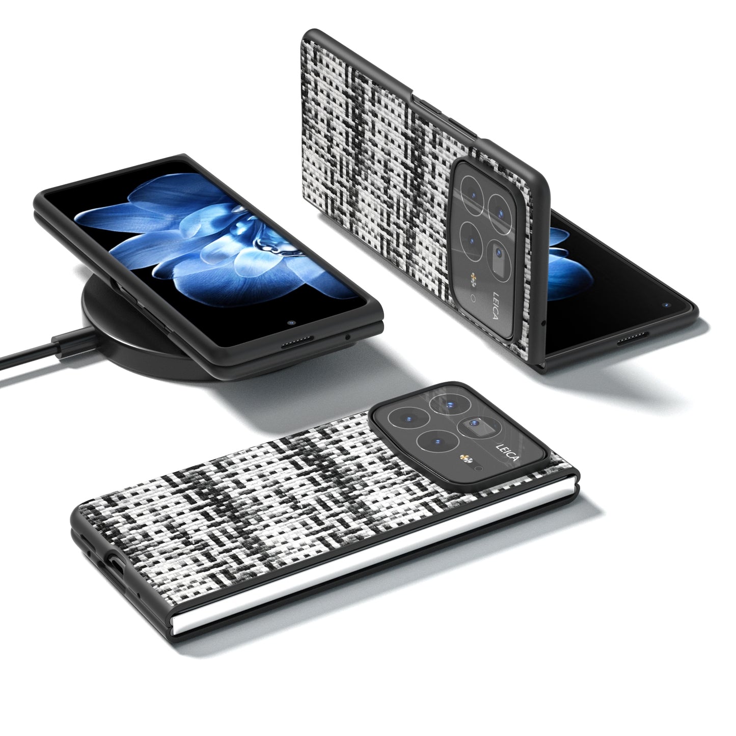 For Xiaomi Mix Fold 4 Black Frame Color Lattice Texture PU Phone Case(Black)