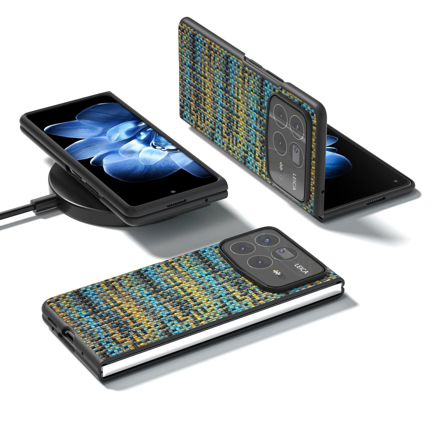 For Xiaomi Mix Fold 4 Black Frame Color Lattice Texture PU Phone Case(Gold)