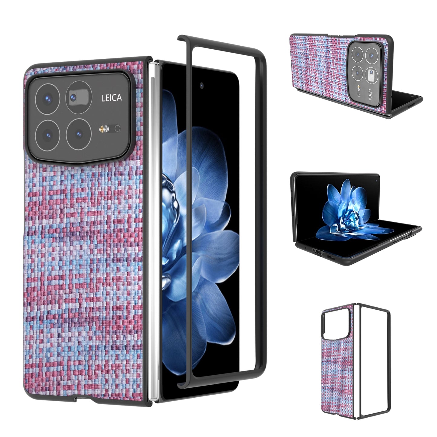 For Xiaomi Mix Fold 4 Black Frame Color Lattice Texture PU Phone Case(Purple)