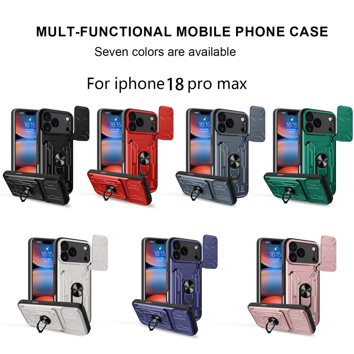 Compatible with iPhone 18 Pro Max Sliding Camshield TPU+PC Phone Case with Card Slot - White