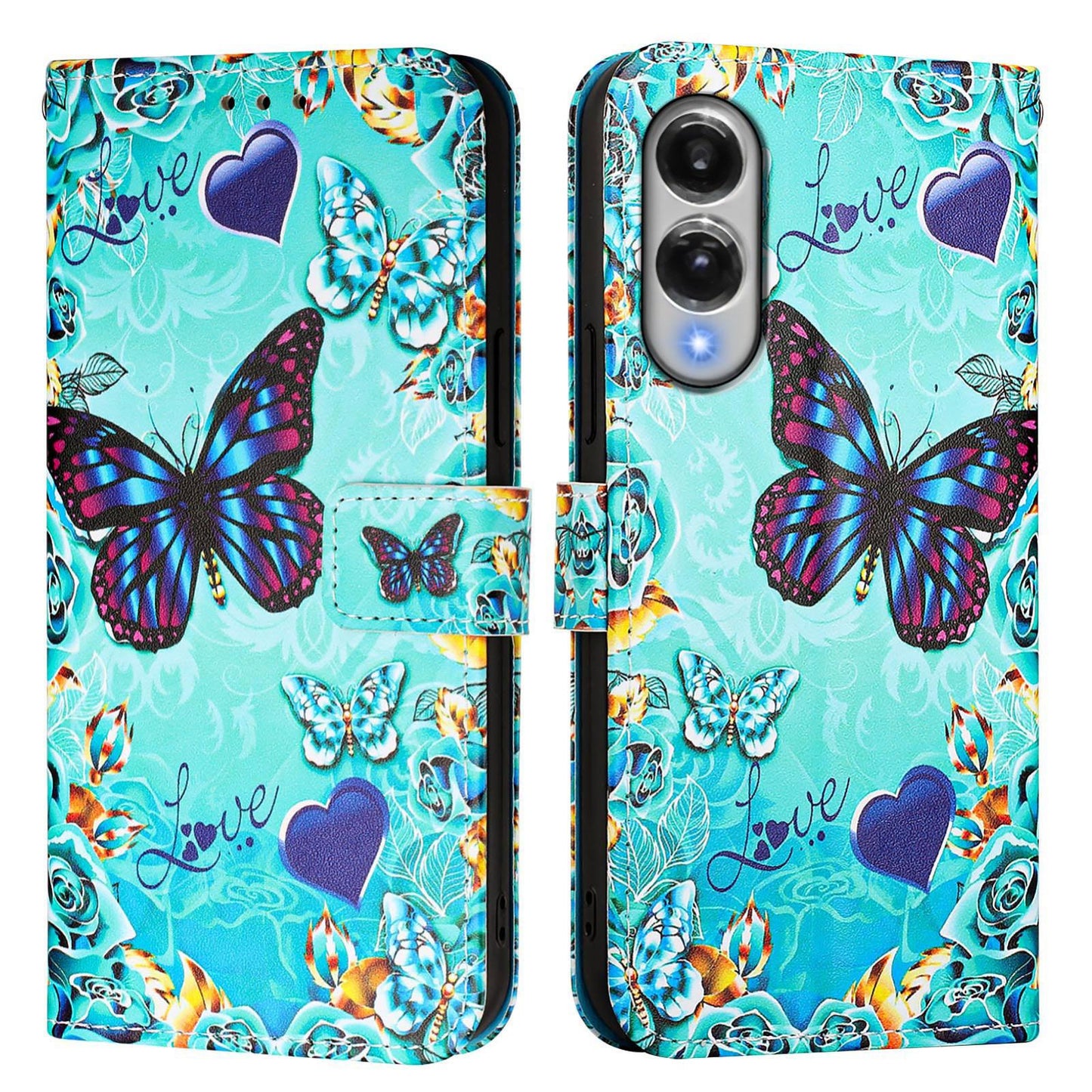 For Samsung Galaxy S25 Edge 5G Colored Drawing Pattern Plain Weave Leather Phone Case(Love Butterfly)
