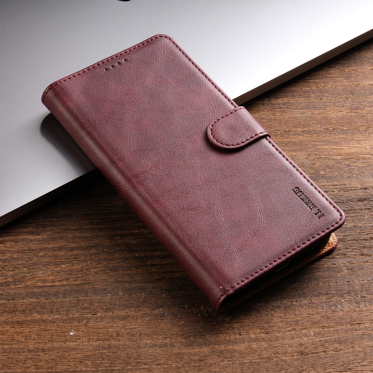 For iPhone 16e N.BEKUS CSJ-P1 Solid Color Leather Phone Case(Wine Red)