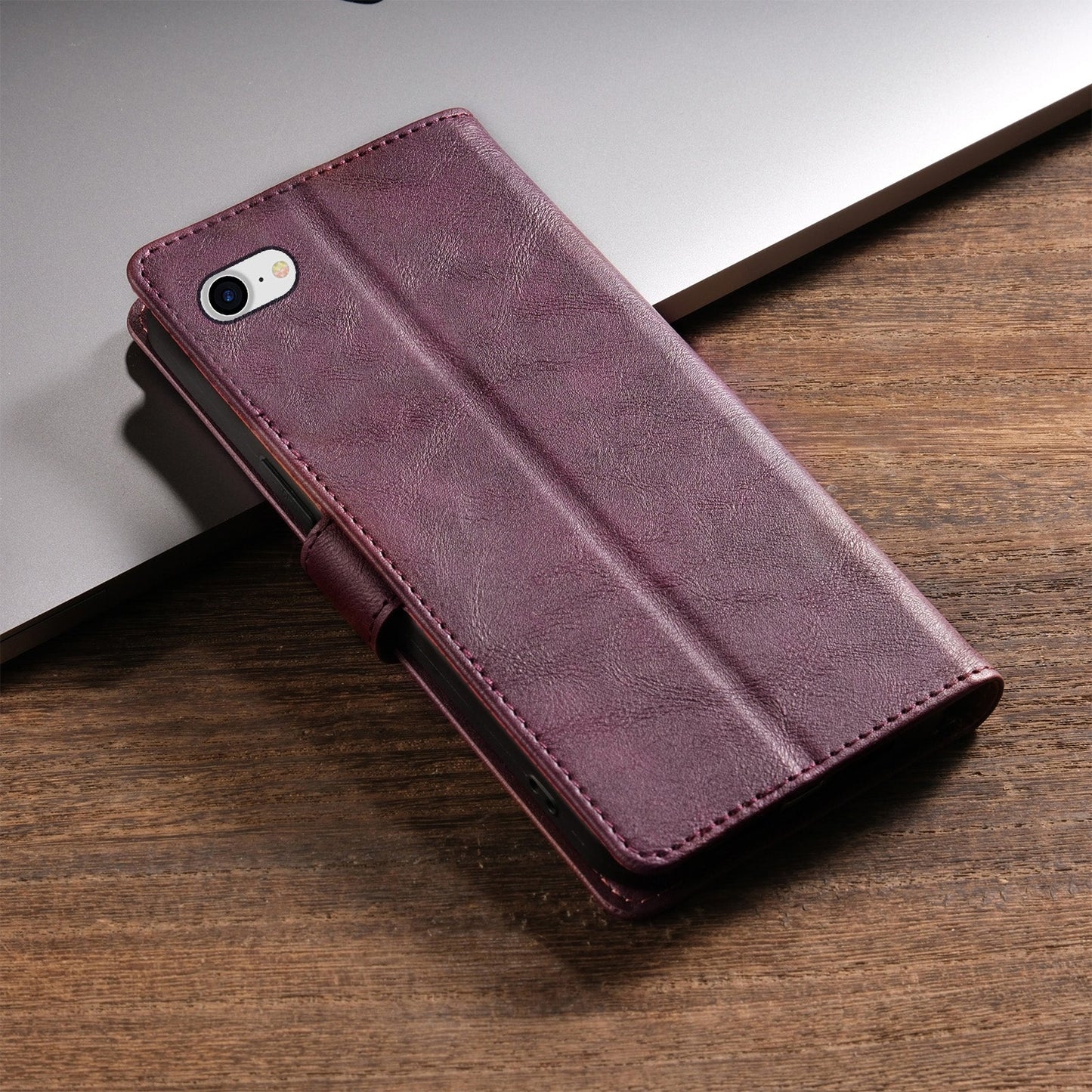 For iPhone 16e N.BEKUS CSJ-P1 Solid Color Leather Phone Case(Wine Red)
