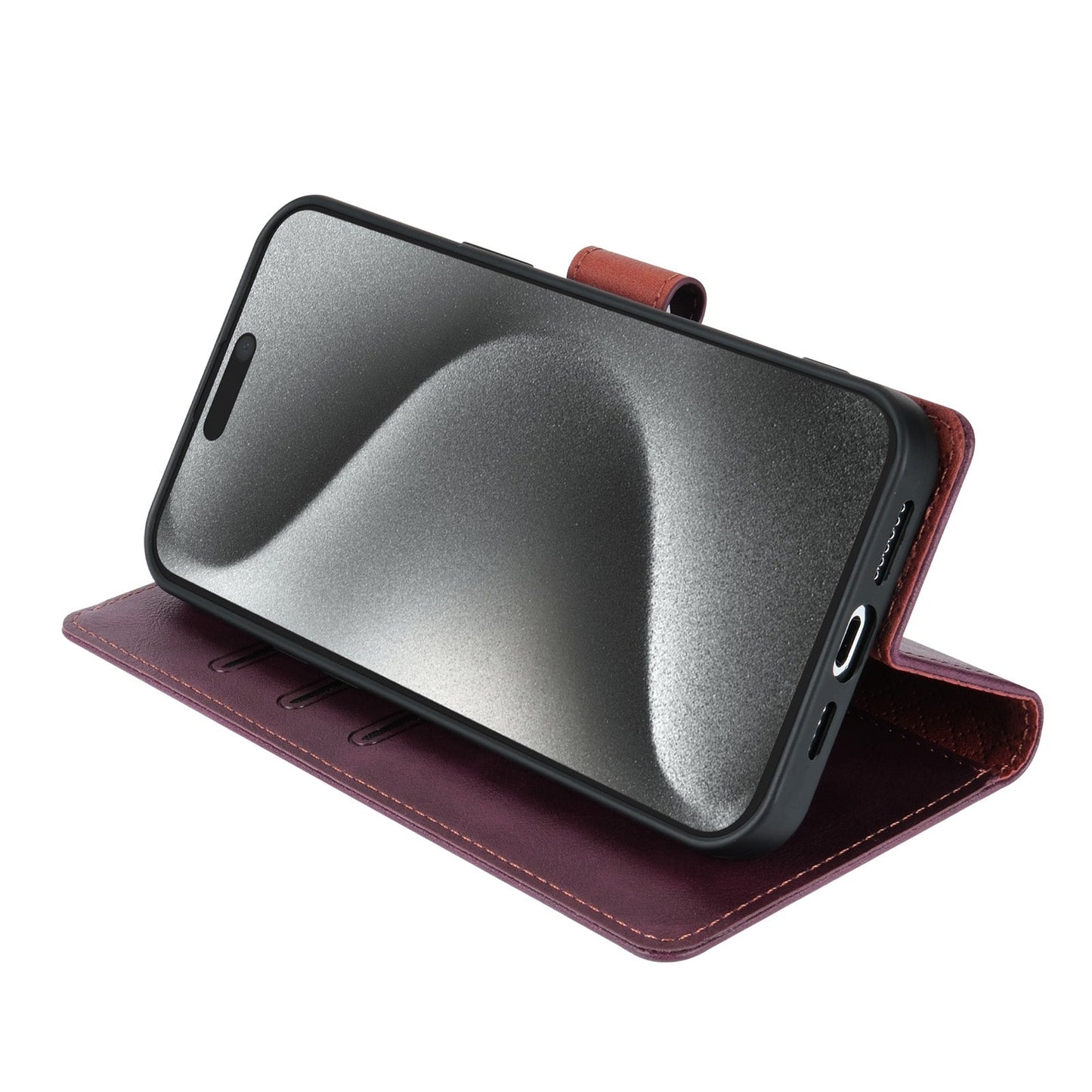 For iPhone 16e N.BEKUS CSJ-P1 Solid Color Leather Phone Case(Wine Red)
