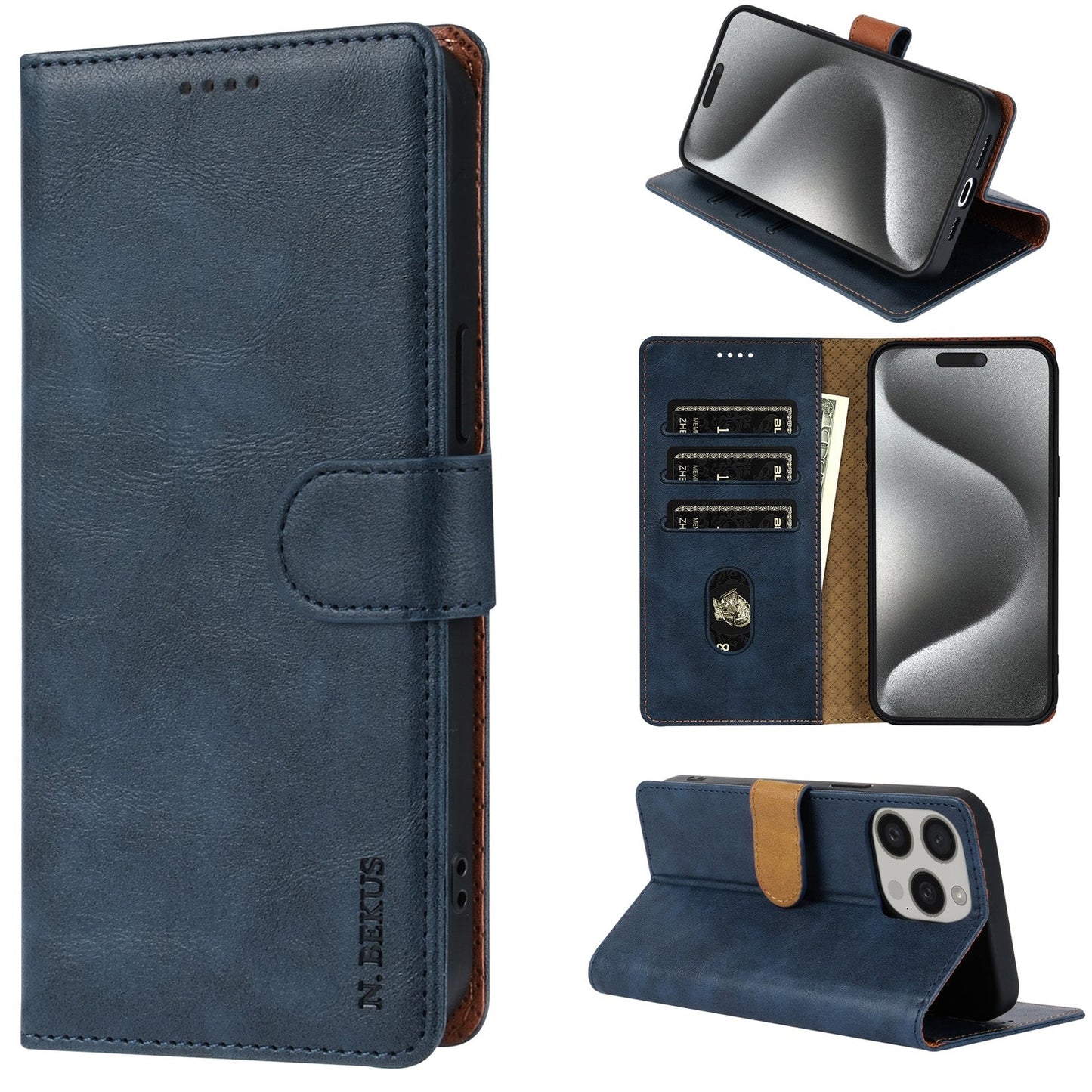For iPhone 16e N.BEKUS CSJ-P1 Solid Color Leather Phone Case(Blue)