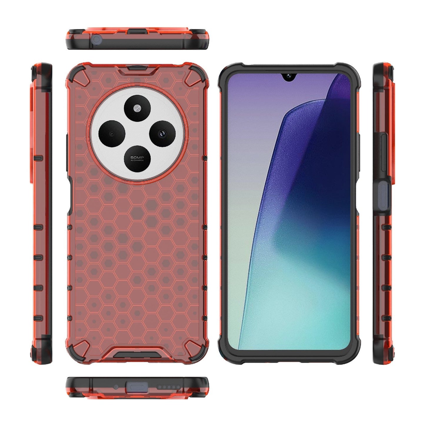 For Redmi 14C 4G Honeycomb Shockproof Phone Case(Red)