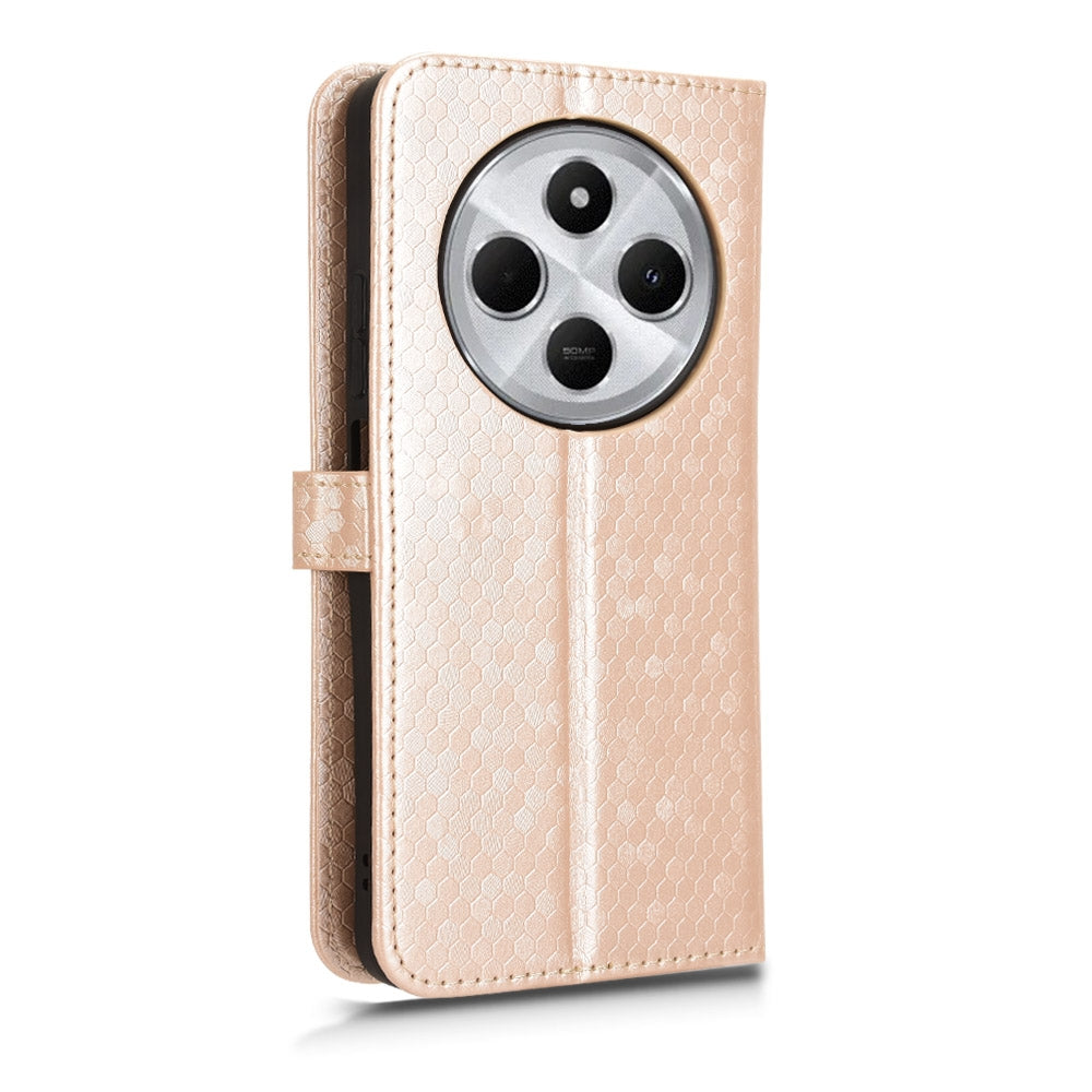 For Redmi 14C 4G Honeycomb Dot Texture Leather Phone Case(Gold)