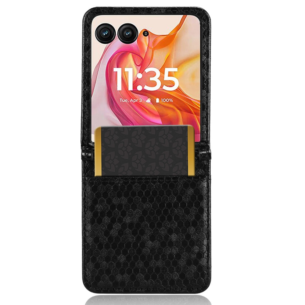 For Motorola Razr 50 Ultra Honeycomb Dot Texture Card Slot Leather Phone Case(Black)