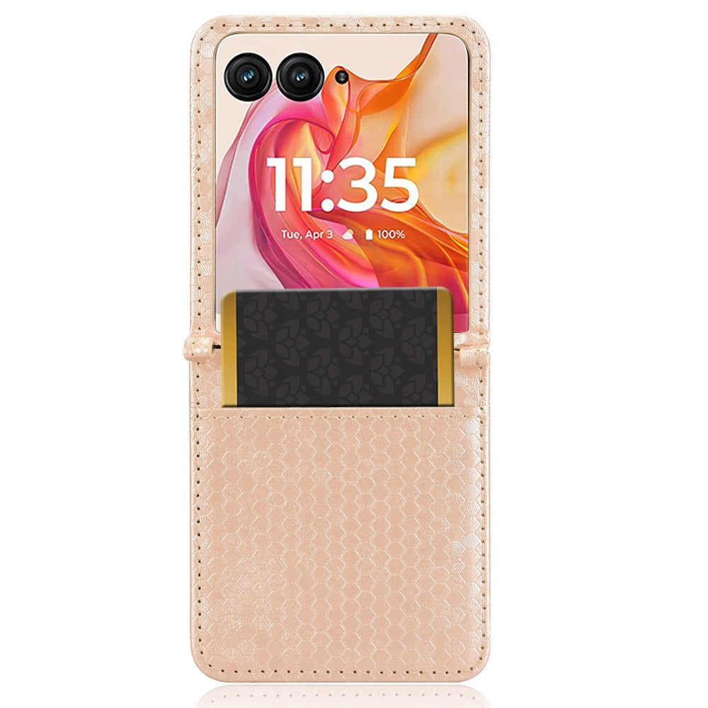 For Motorola Razr 50 Ultra Honeycomb Dot Texture Card Slot Leather Phone Case(Gold)