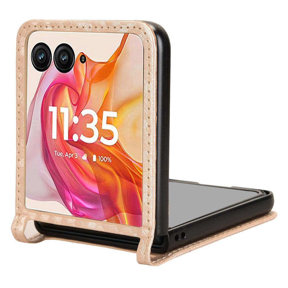 For Motorola Razr 50 Ultra Honeycomb Dot Texture Card Slot Leather Phone Case(Gold)