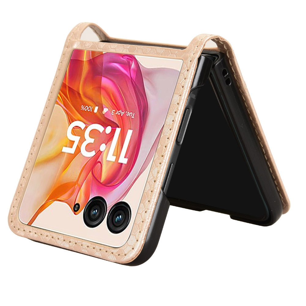 For Motorola Razr 50 Ultra Honeycomb Dot Texture Card Slot Leather Phone Case(Gold)
