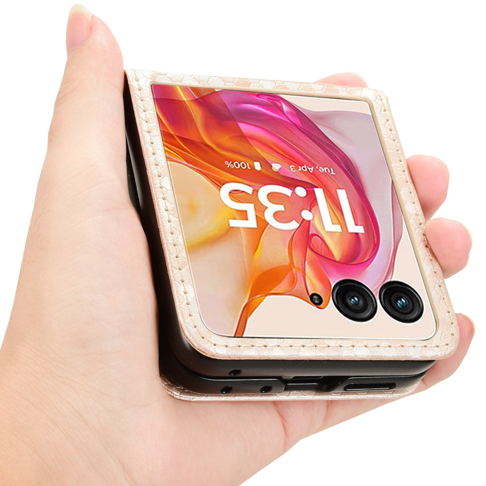 For Motorola Razr 50 Ultra Honeycomb Dot Texture Card Slot Leather Phone Case(Gold)