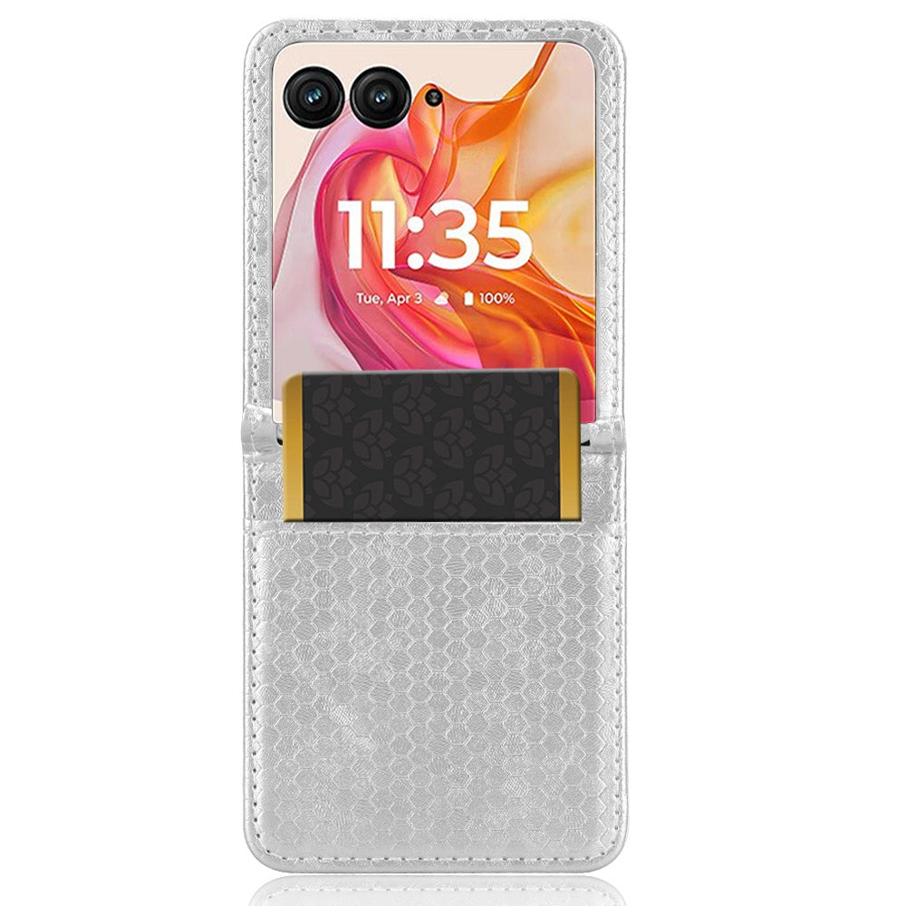 For Motorola Razr 50 Ultra Honeycomb Dot Texture Card Slot Leather Phone Case(Silver)