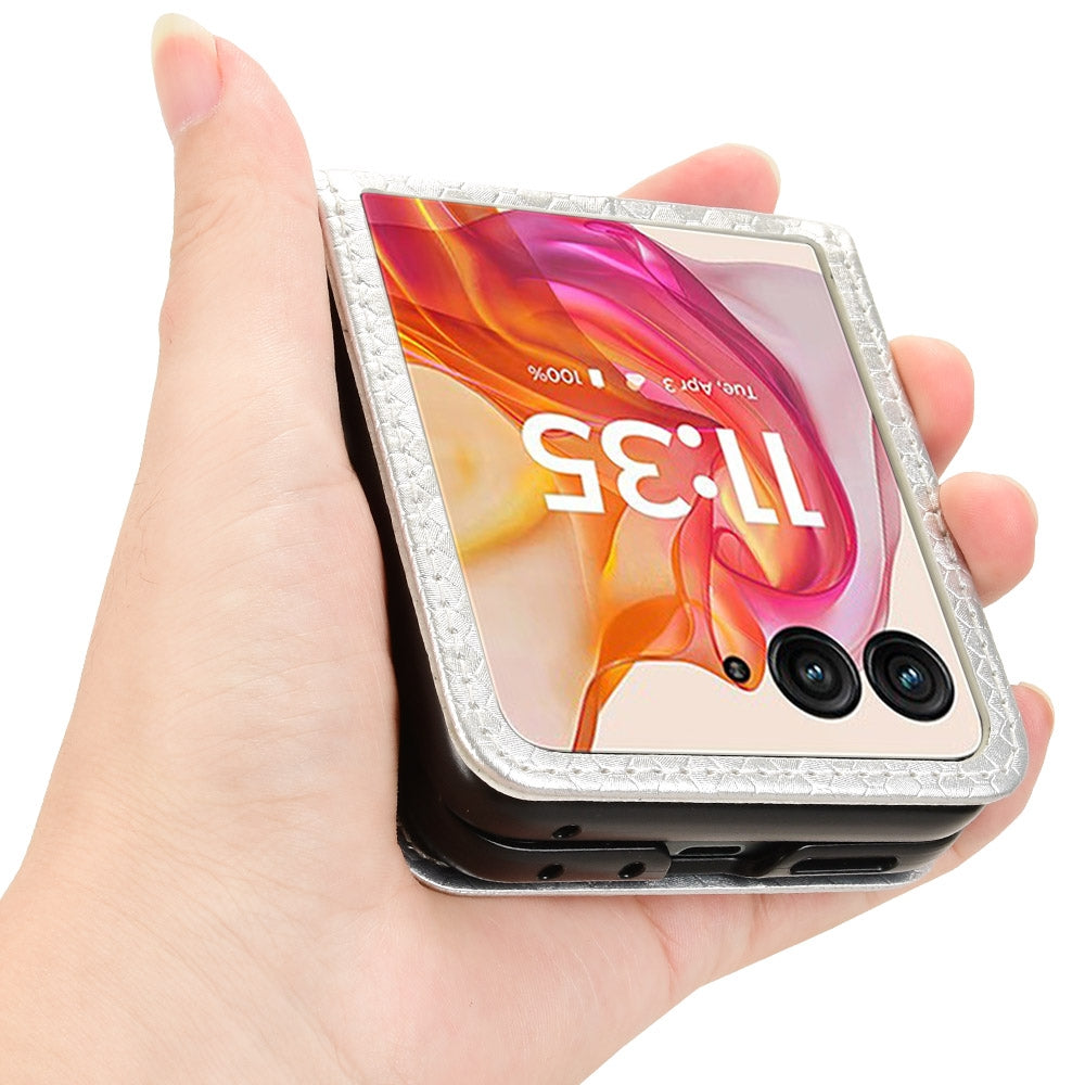 For Motorola Razr 50 Ultra Honeycomb Dot Texture Card Slot Leather Phone Case(Silver)