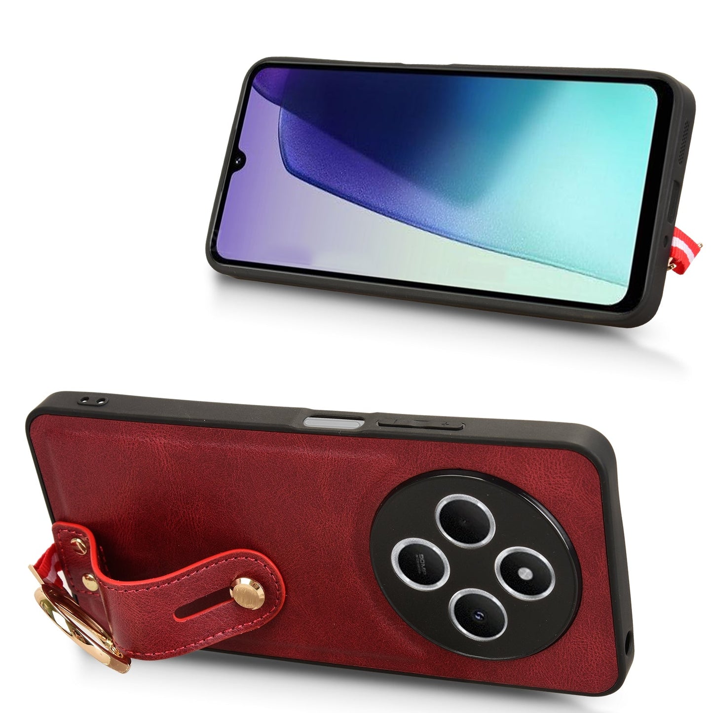 For Redmi 14C 4G Wristband Leather Back Phone Case(Red)