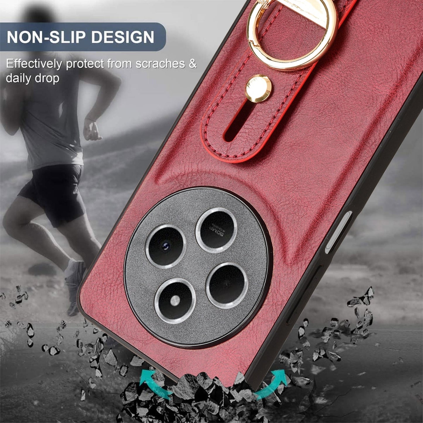 For Redmi 14C 4G Wristband Leather Back Phone Case(Red)