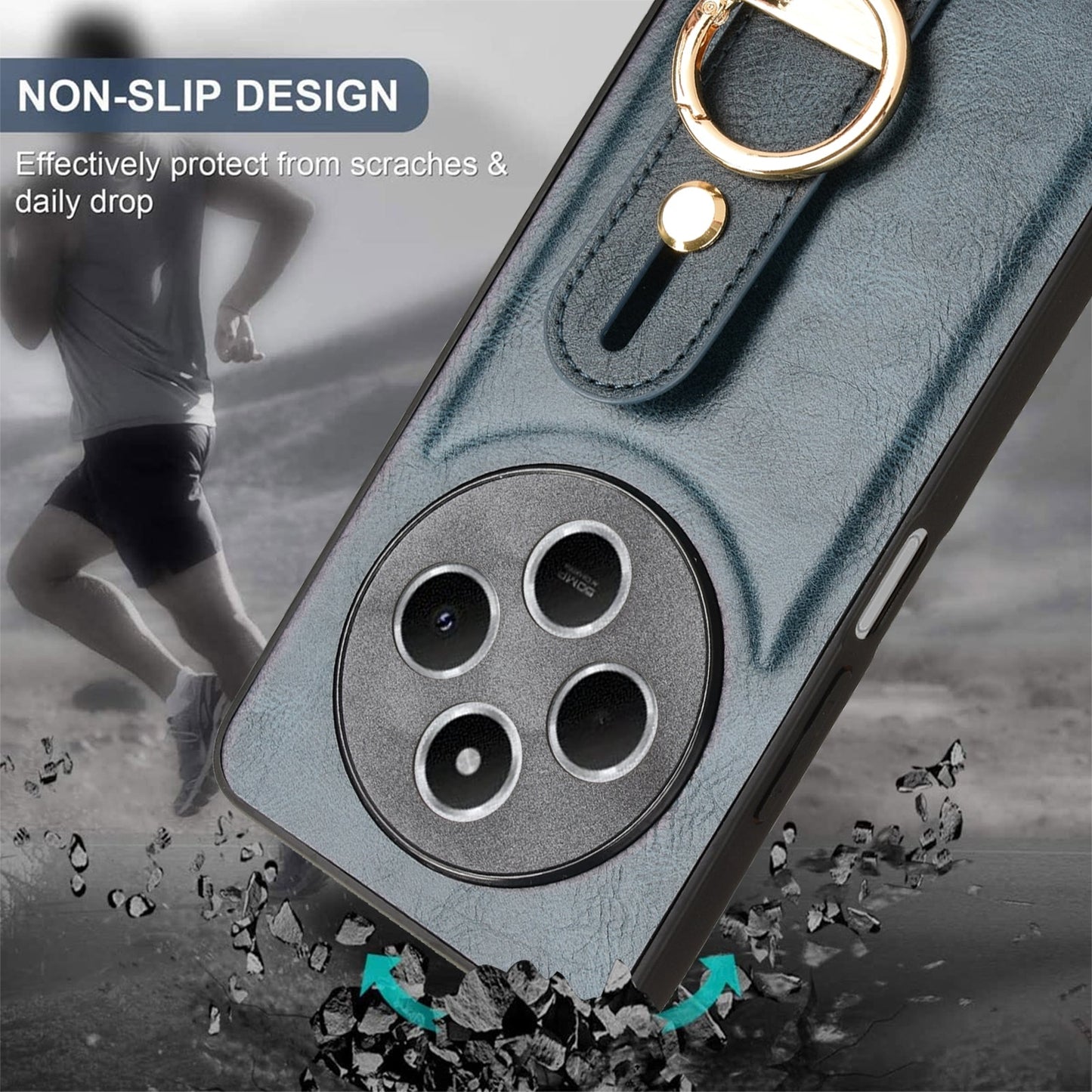 For Redmi 14C 4G Wristband Leather Back Phone Case(Blue)