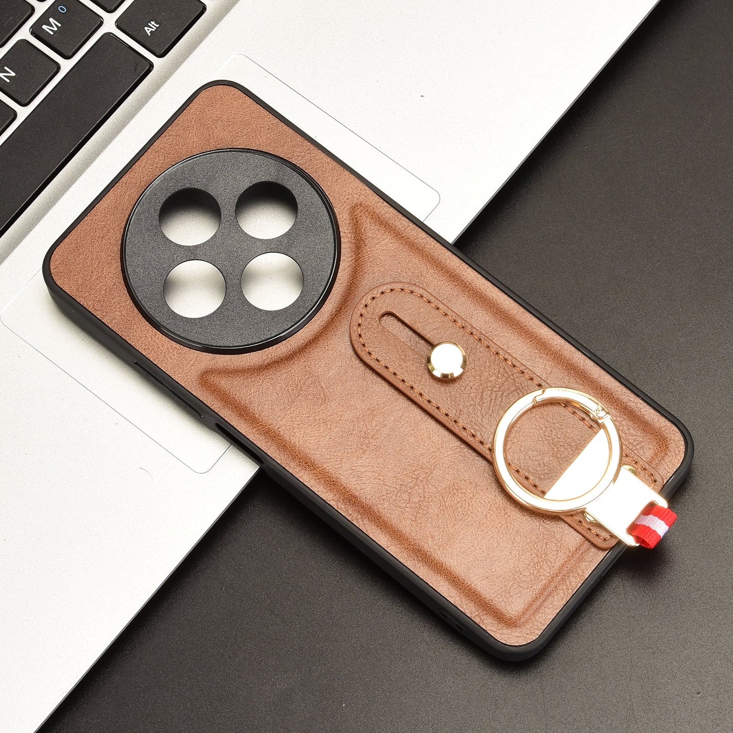 For Redmi 14C 4G Wristband Leather Back Phone Case(Brown)