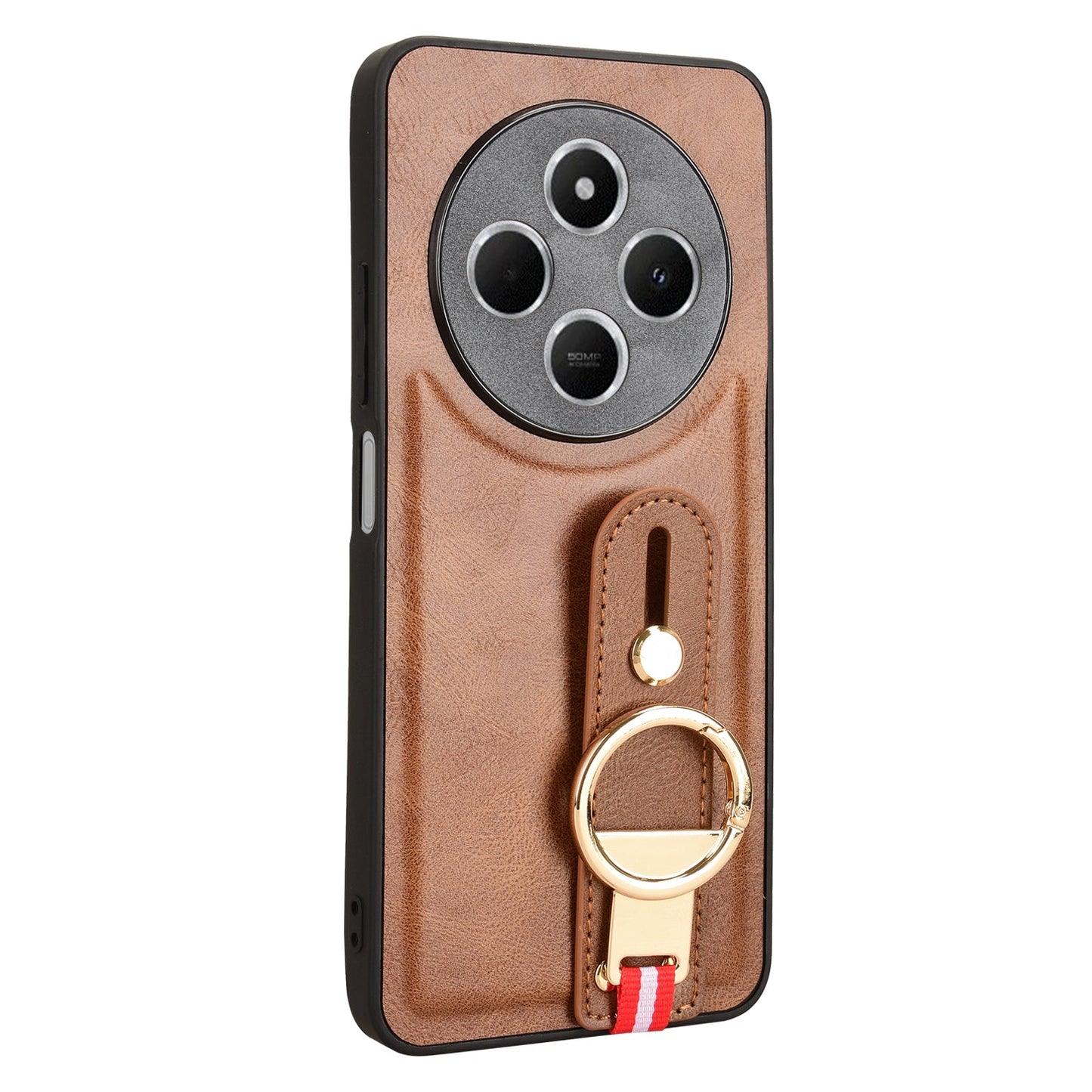 For Redmi 14C 4G Wristband Leather Back Phone Case(Brown)