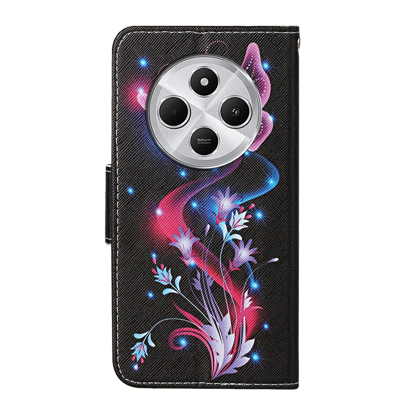 For Redmi 14C 4G Colored Drawing Pattern Leather Phone Case(Fluorescent Butterfly)