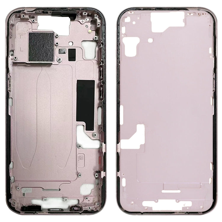 For iPhone 15 Middle Frame Bezel Plate with Side Keys + Card Tray, Version:CE EU Version(Pink)