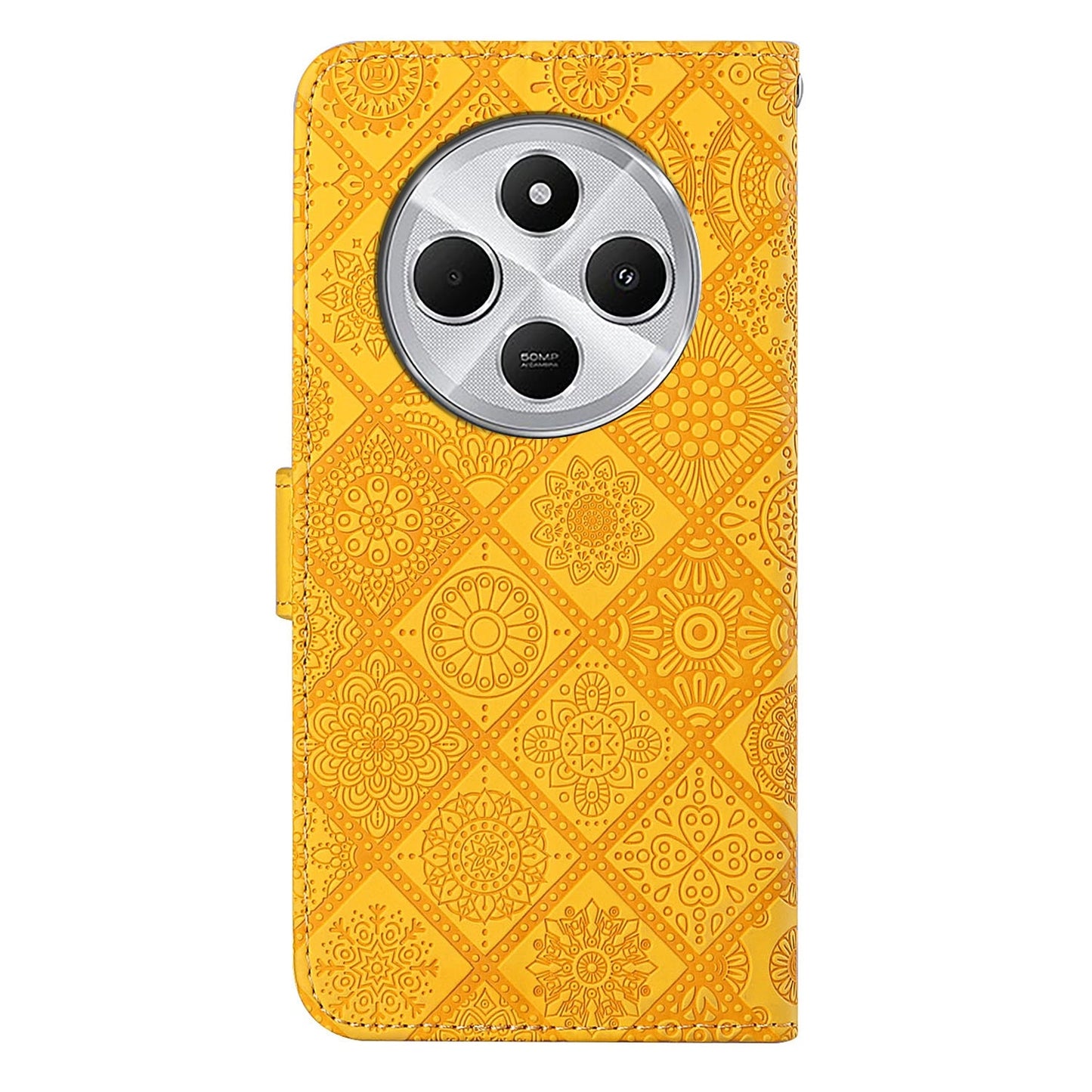 For Redmi 14C 4G Ethnic Style Embossed Pattern Leather Phone Case(Yellow)