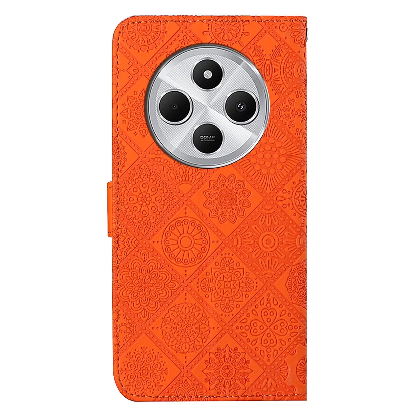 For Redmi 14C 4G Ethnic Style Embossed Pattern Leather Phone Case(Orange)