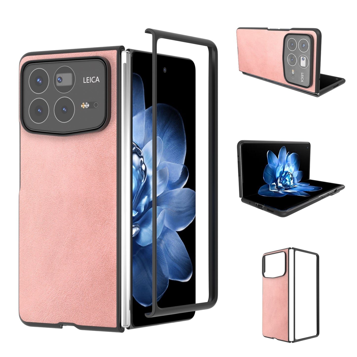 For Xiaomi Mix Fold 4 Black Edge Two-color Calf Texture PU Phone Case(Rose Gold)